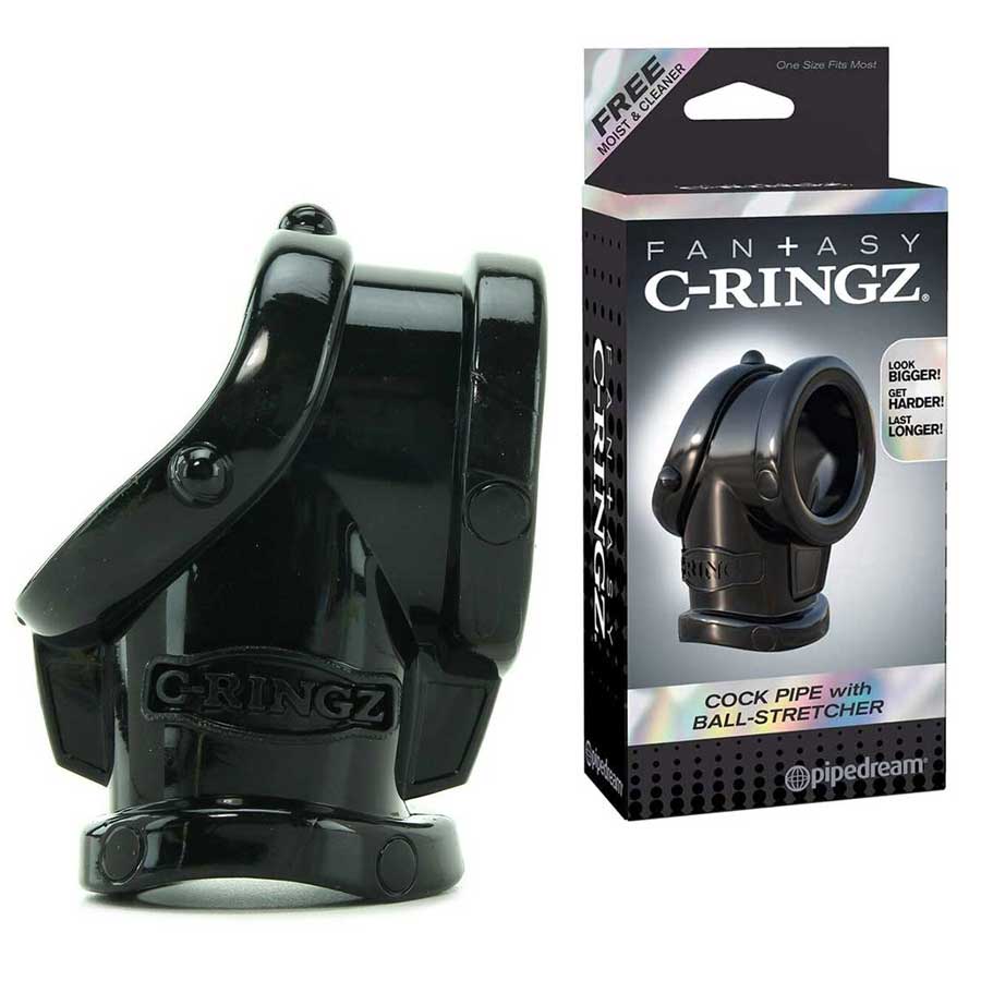 Cock Pipe Penis Ring & Ball Stretcher Black Sleeve by Fantasy C-Ringz Cock Rings