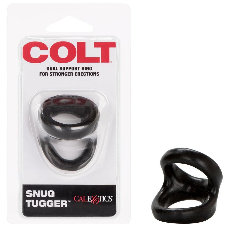 Colt Snug Tugger Penis Ring | Stretchy Double Cock Ring and Ball Strap Cock Rings Black