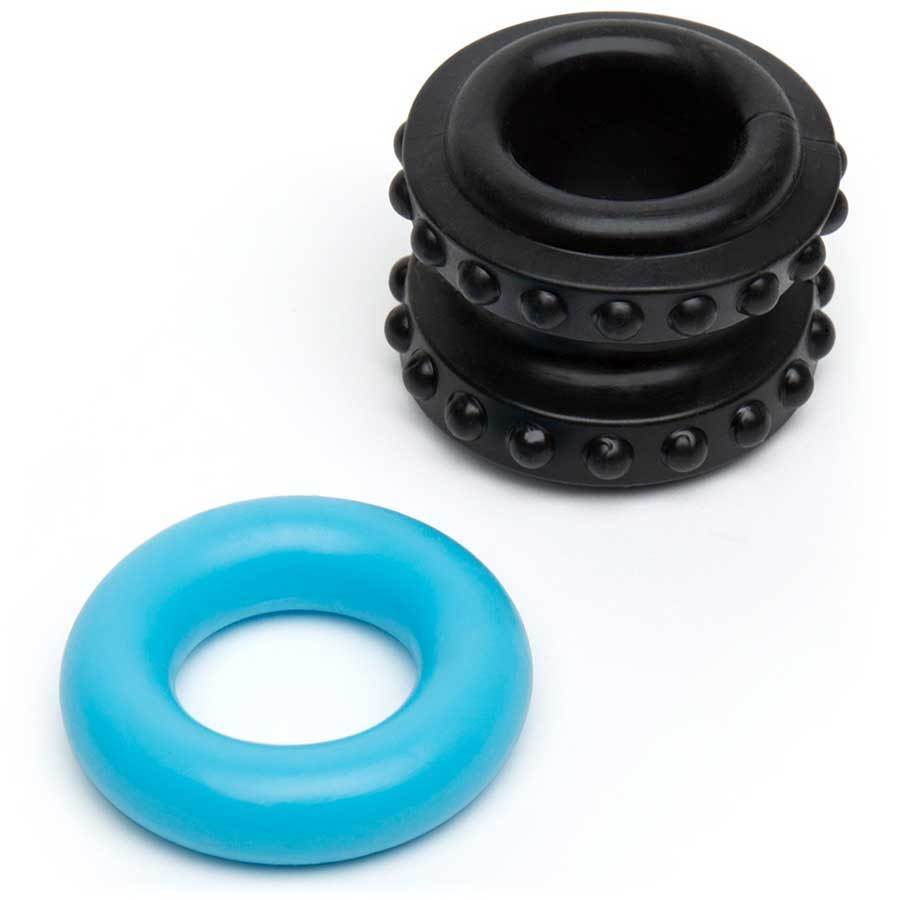 Control Pro Performance Beginners Dual Cock Ring Set by Sir Richards Black and Blue Cock Rings