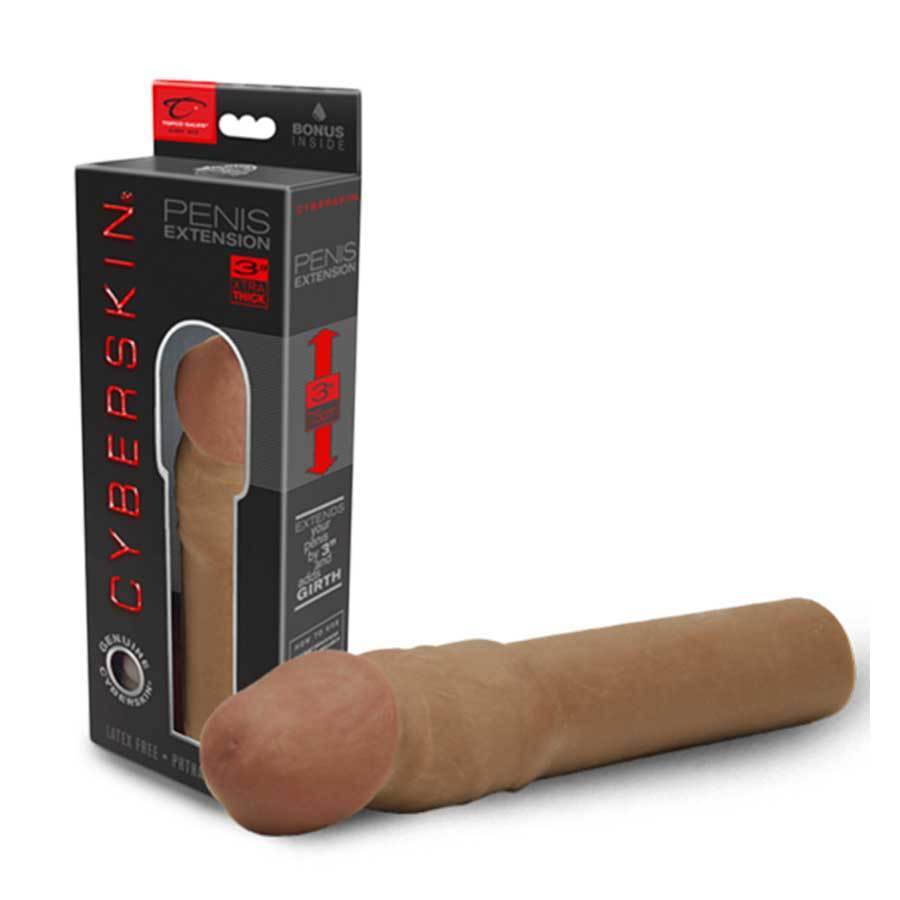 Cyberskin Penis Extension Sleeve 3&#39;&#39; XL Thick Brown Cock Sheaths