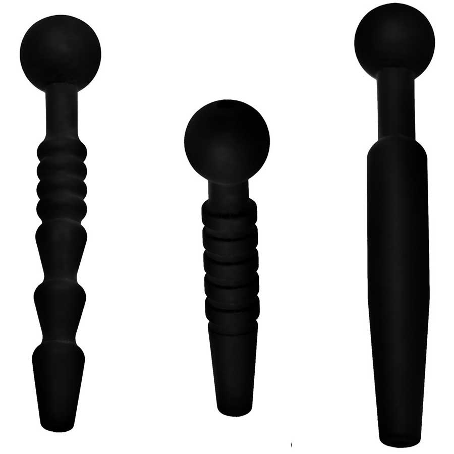 Dark Rods 3 Piece Black Silicone Penis Plug Set Urethral Sounds