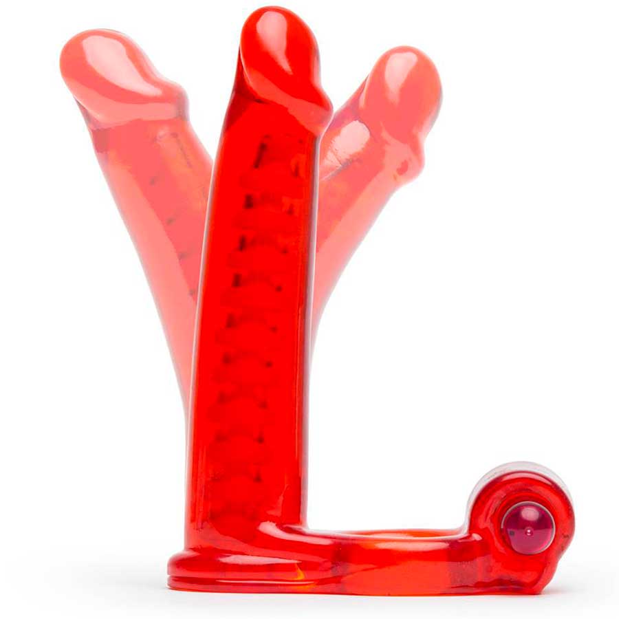 Double Penetrator Vibrating Cock Ring Red by Nass Toys Double Penetrator Vibrating Cock Ring Red by Nass Toys