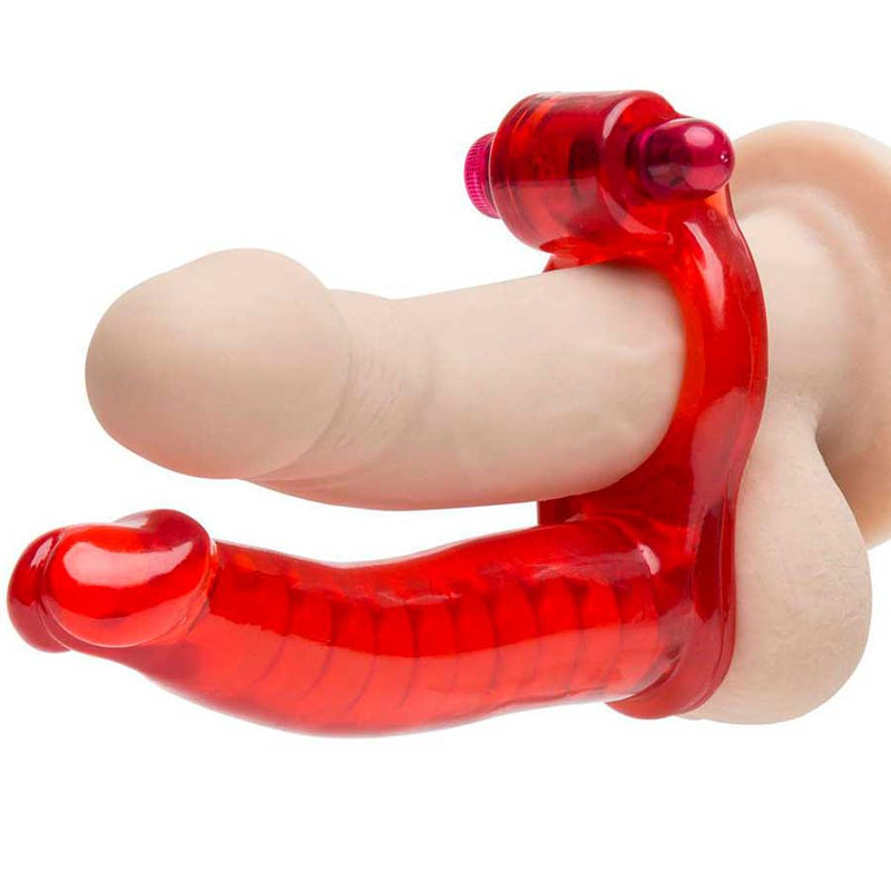 Double Penetrator Vibrating Cock Ring Red by Nass Toys Double Penetrator Vibrating Cock Ring Red by Nass Toys
