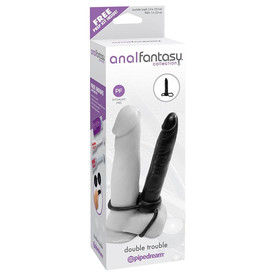 Double Trouble Dual Penetration Cock Ring  and Slim Black Dildo 5.3 Inches Cock Rings