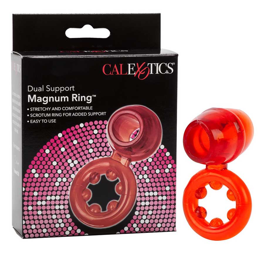 Dual Support Magnum Cock and Ball Ring by Cal Exotics | Red Cock Rings