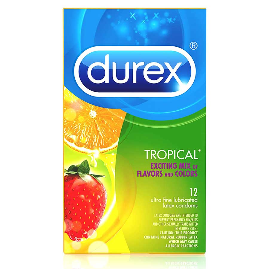 Durex Tropical Flavored and Colored Condoms 12 Pack Condoms