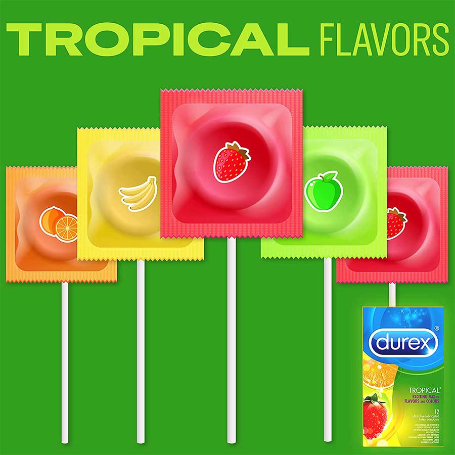 Durex Tropical Flavored and Colored Condoms 12 Pack Condoms