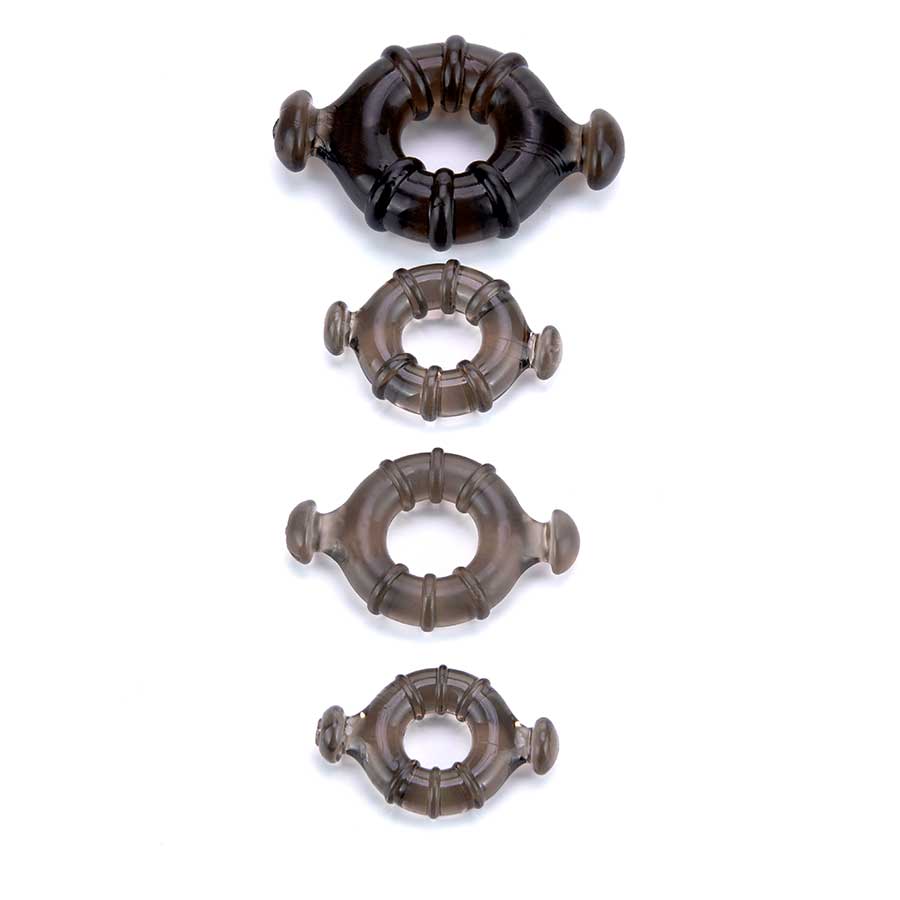 Easy Grip Cock Ring Set with Pull Tabs, Smoke by Lynk Pleasure Cock Rings