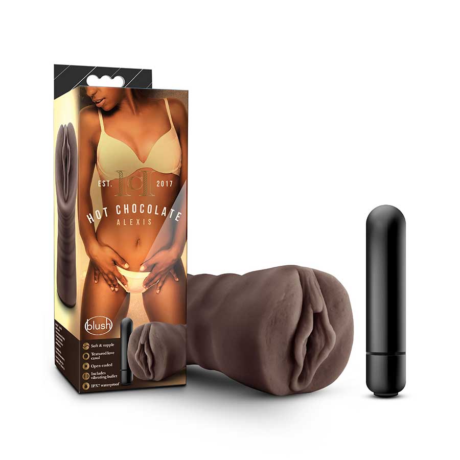 Hot Chocolate Alexis Black Vibrating Pocket Pussy by Blush Novelties Masturbators
