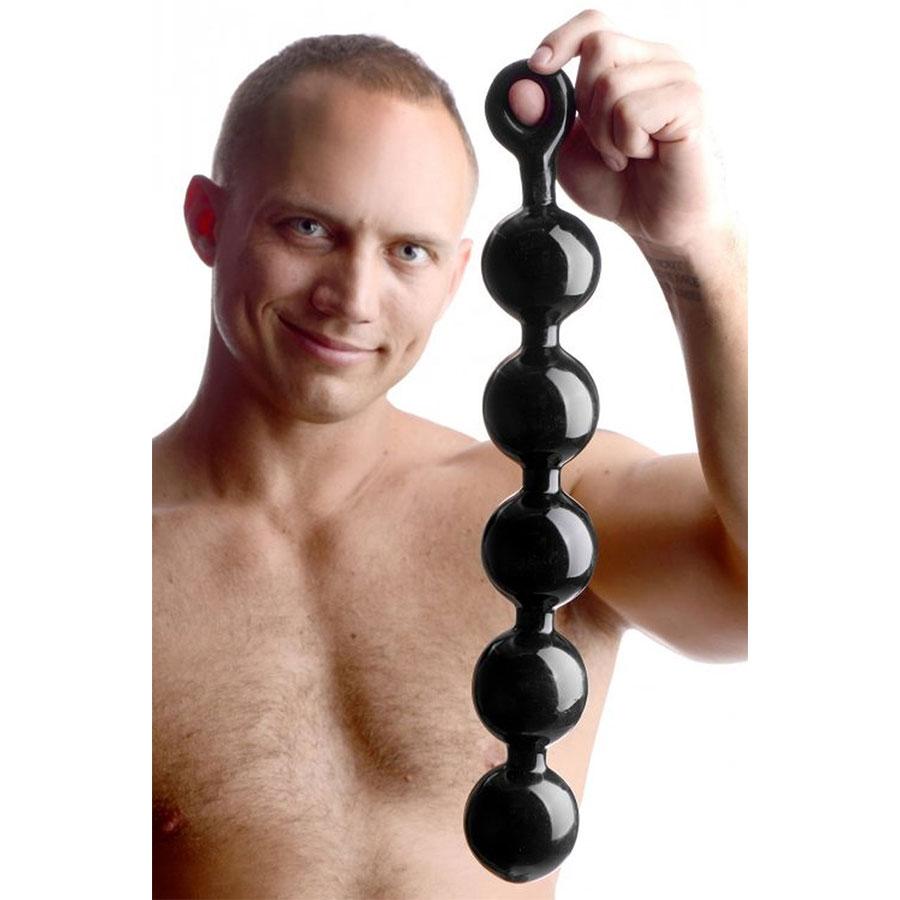 Huge Black Anal Beads with Safety Loop Massive 67 mm Balls