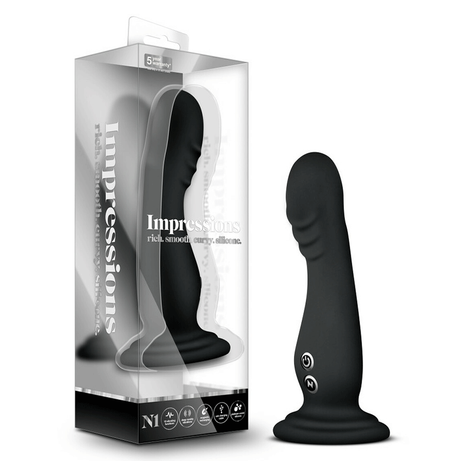 Impressions N1 Black Vibrating Silicone Anal Dildo with Suction Cup by Blush Novelties Dildos