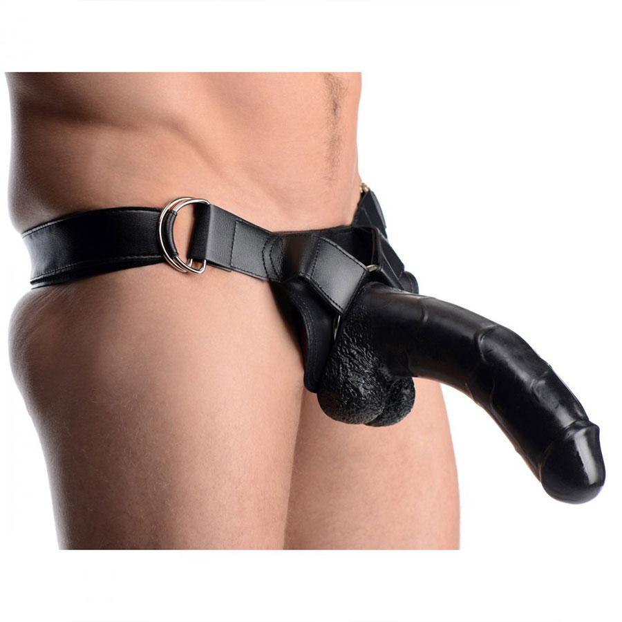Infiltrator II Large 10 Inch Hollow Strap On Penis Extension W/ Harness Black Cock Sheaths