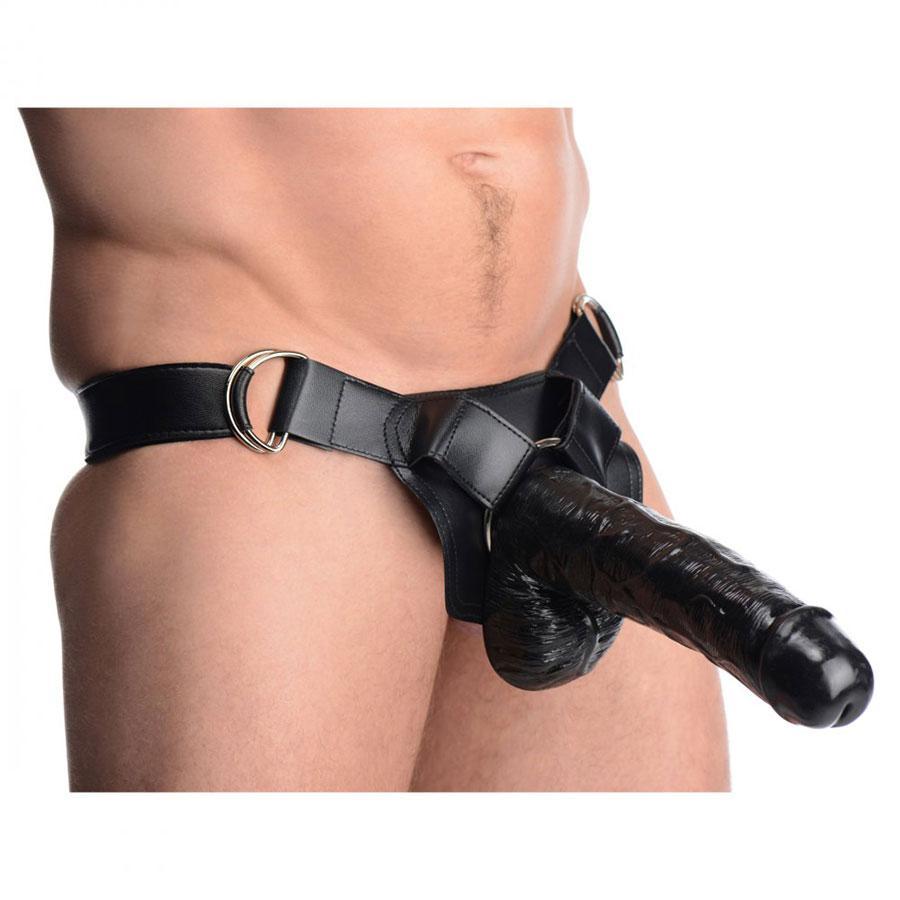 Infiltrator Large 10 Inch Hollow Strap On Penis Extension W/ Harness Black Cock Sheaths