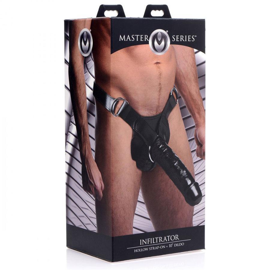 Infiltrator Large 10 Inch Hollow Strap On Penis Extension W/ Harness Black Cock Sheaths