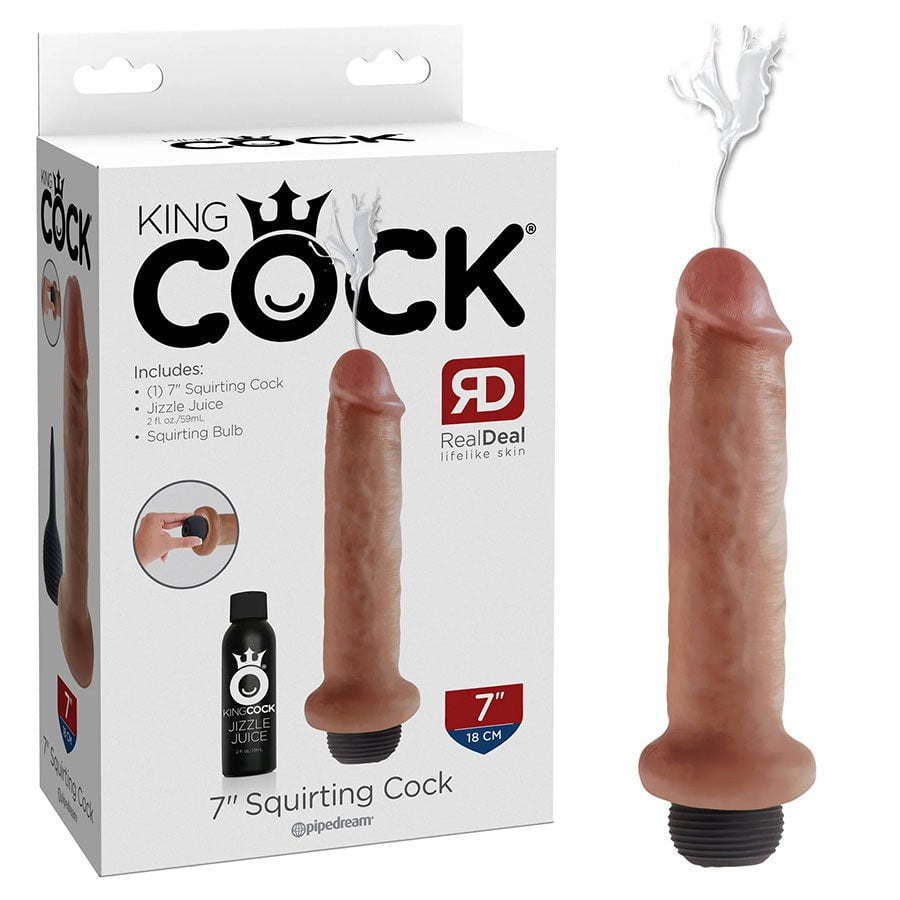 King Cock 7 Inch Squirting Realistic Dildo (Tan/White) Dildos Dark Skin