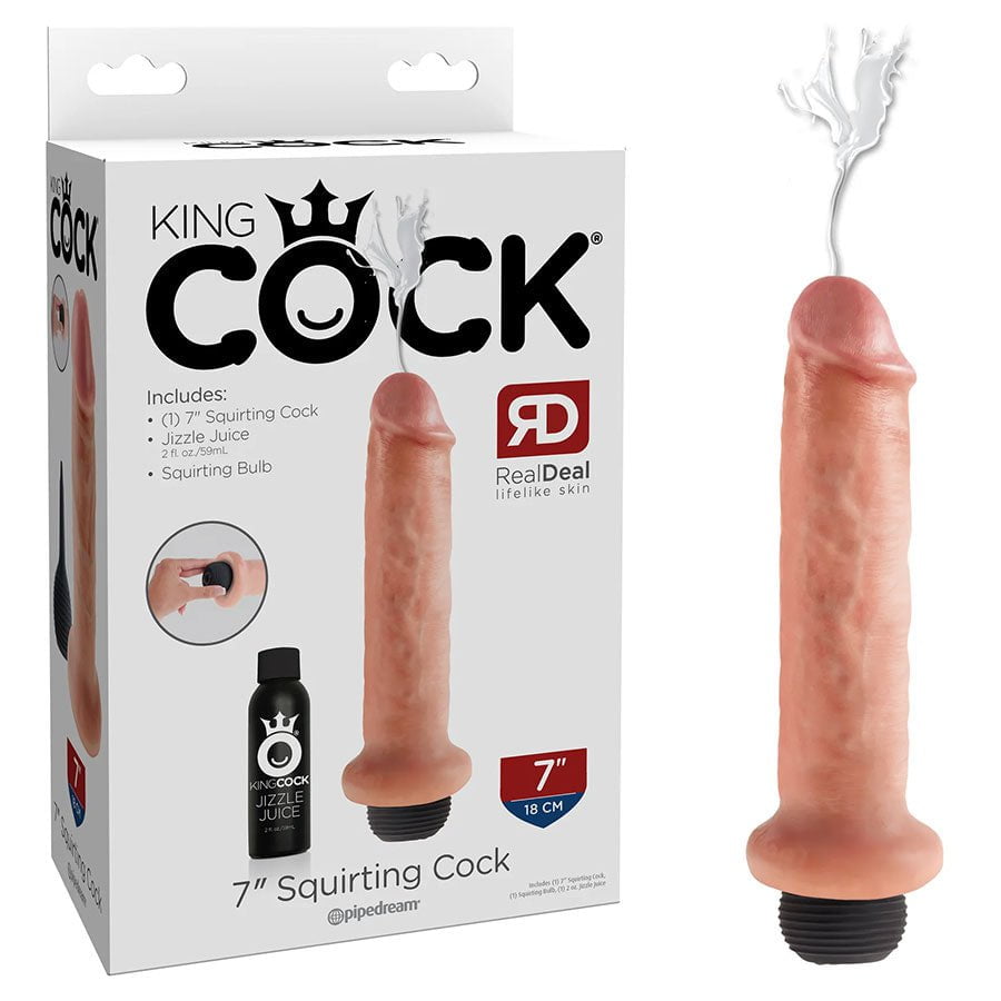 King Cock 7 Inch Squirting Realistic Dildo (Tan/White) Dildos Light Skin