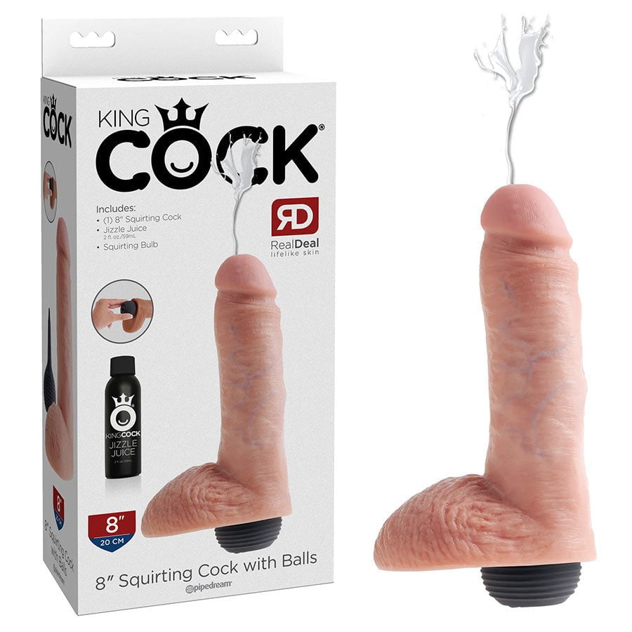 King Cock 8 Inch Squirting Realistic Dildo with Balls (Tan/White) Dildos