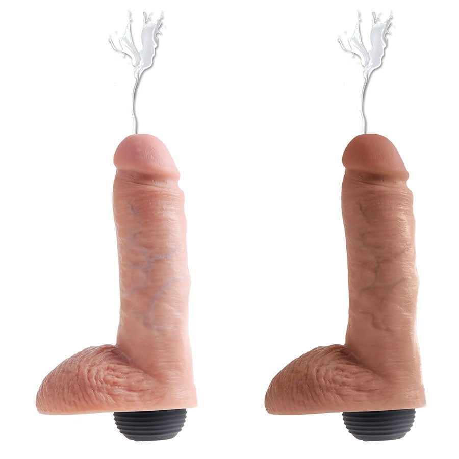 King Cock 8 Inch Squirting Realistic Dildo with Balls (Tan/White) Dildos