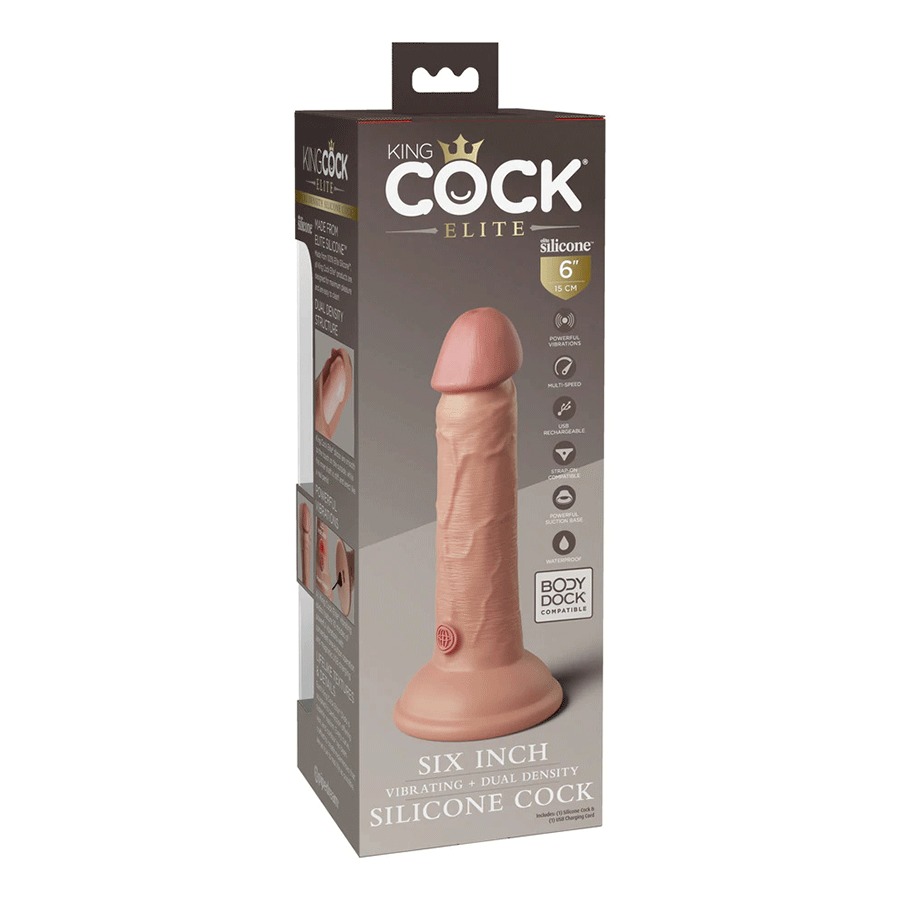 King Cock Elite 6 Inch Vibrating Silicone Dual Density Dong by Pipedream Products Dildos