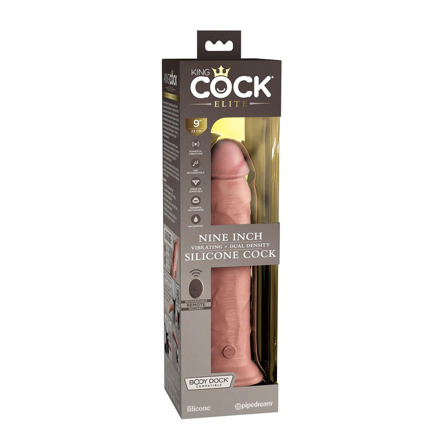 King Cock Elite 9 Inch Dual Density Vibrating Silicone Dildo with Remote Dildos