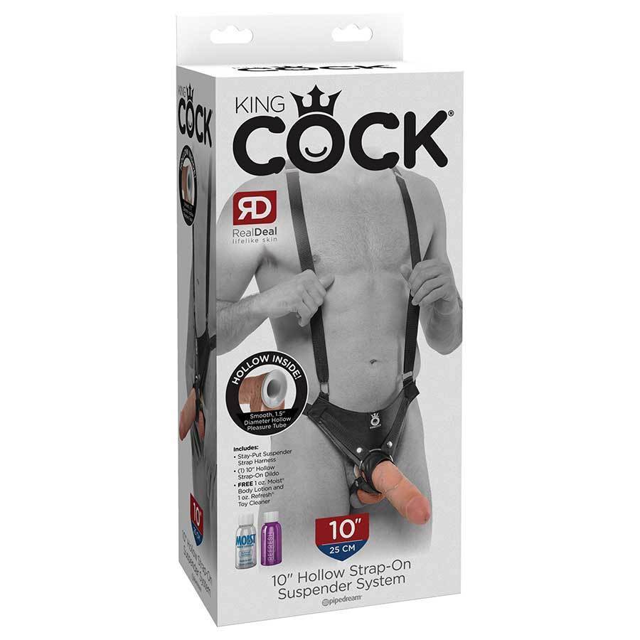 King Cock Tan 10 Inch Hollow Strap On Penis Extension with Suspender Harness Cock Sheaths
