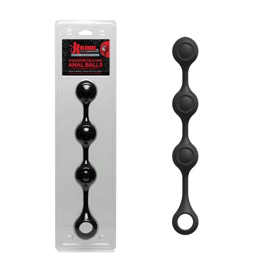 Kink Anal Essentials 13.5 Inch Weighted Black Silicone Beaded Anal Balls Anal Sex Toys