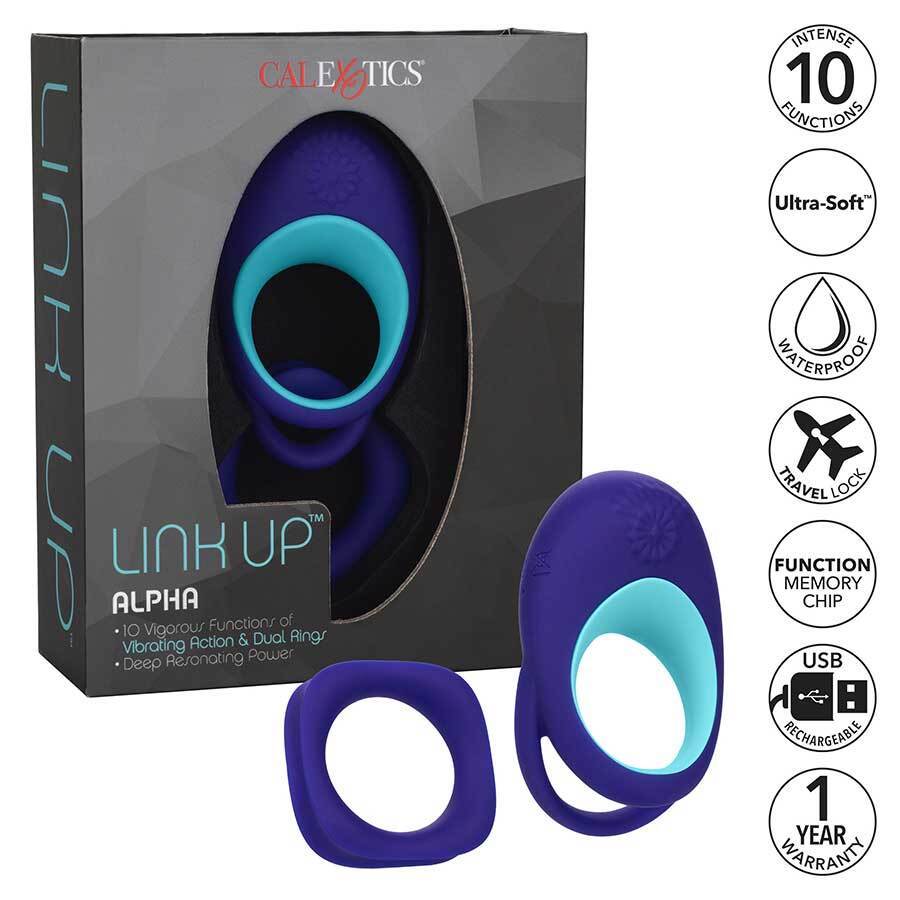 Ultra-Soft Link Up Alpha Vibrating Dual Cock Ring by Cal Exotics Ultra-Soft Link Up Alpha Vibrating Dual Cock Ring by Cal Exotics