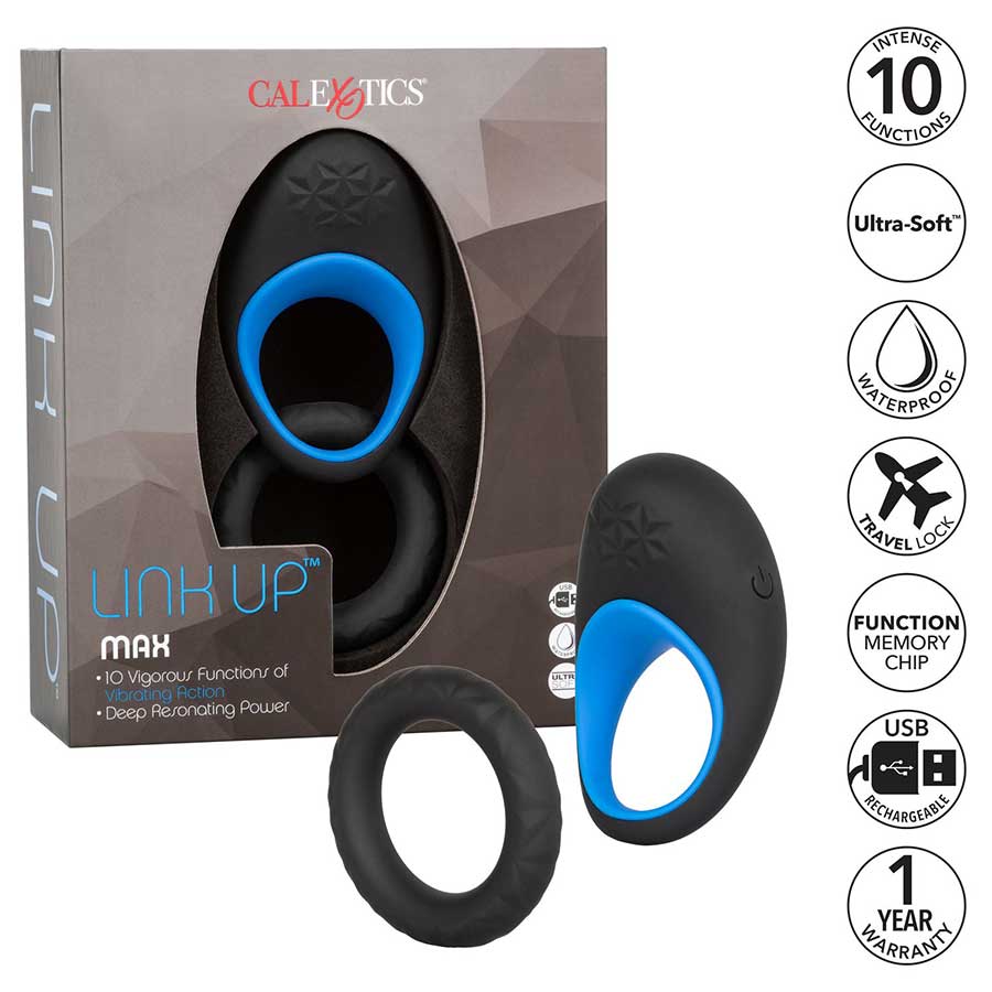 Link Up Max Vibrating Silicone Cock Ring by Cal Exotics Black/Blue Cock Rings
