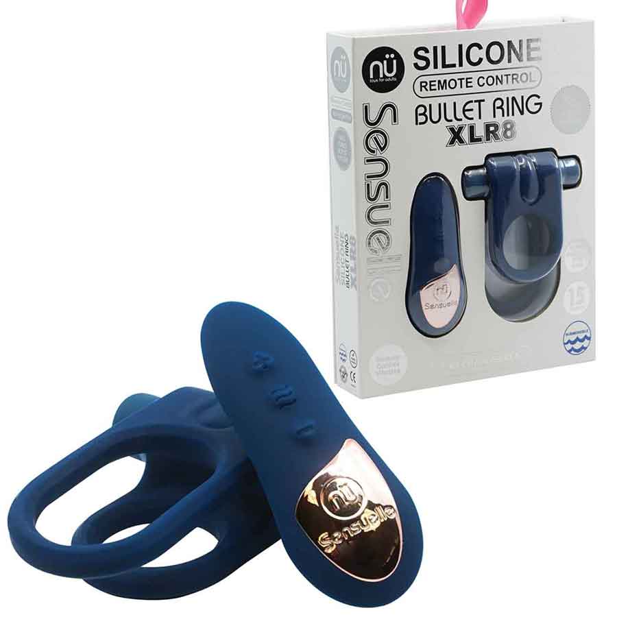 nu Sensuelle Vibrating Silicone Cock Ring and Remote Control Navy Blue