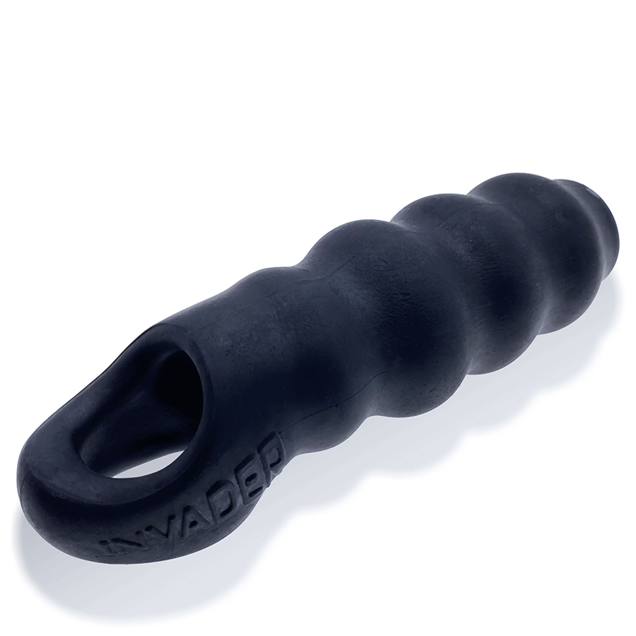 Oxballs Invader Rippled Open-Ended Silicone Cock Sheath Extender Cock Sheaths Black
