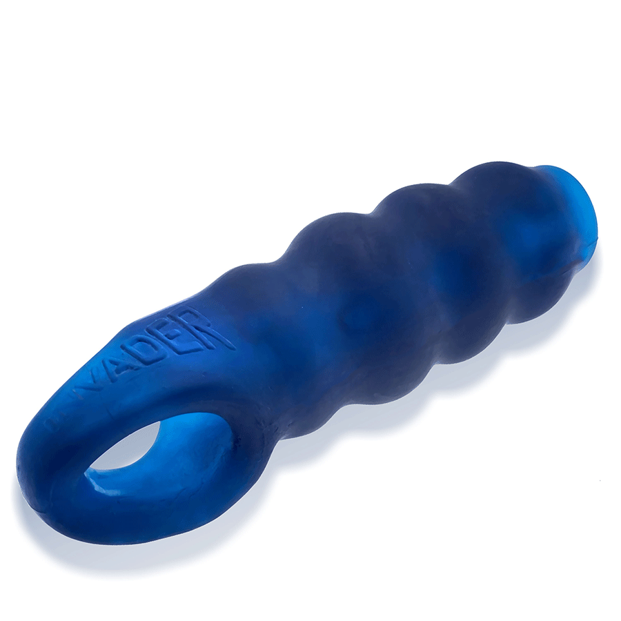 Oxballs Invader Rippled Open-Ended Silicone Cock Sheath Extender Cock Sheaths Blue