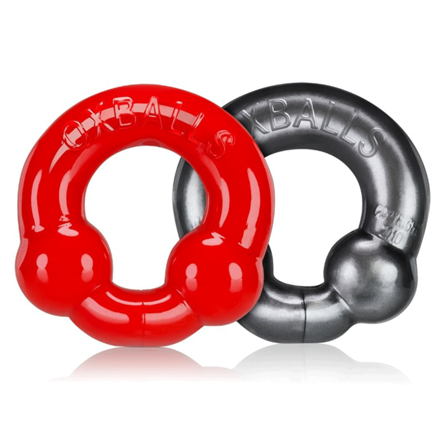 Oxballs Ultraballs Dual Beaded Stretchy Cock Ring Set for Men Cock Rings Red/Silver