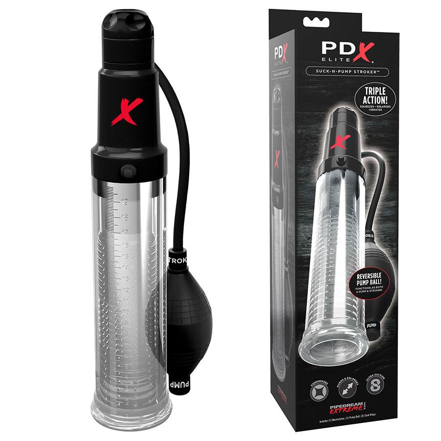 PDX Elite Suck-N-Pump | All-in-One Penis Pump and Stroker with Multi-Speed Vibrating Action Penis Pumps