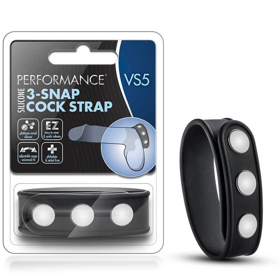 Performance 3 Snap Adjustable Black Silicone Cock Ring for Men Cock Rings