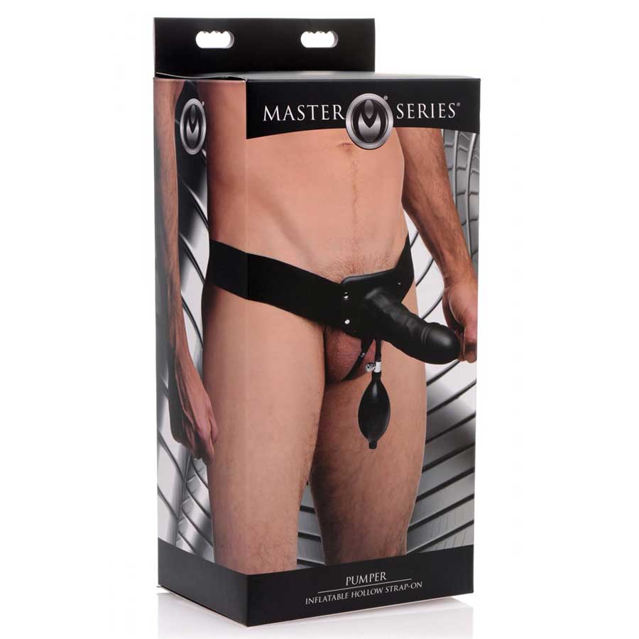 Pumper Inflatable Black Hollow Strap On for Men by Master Series Cock Sheaths