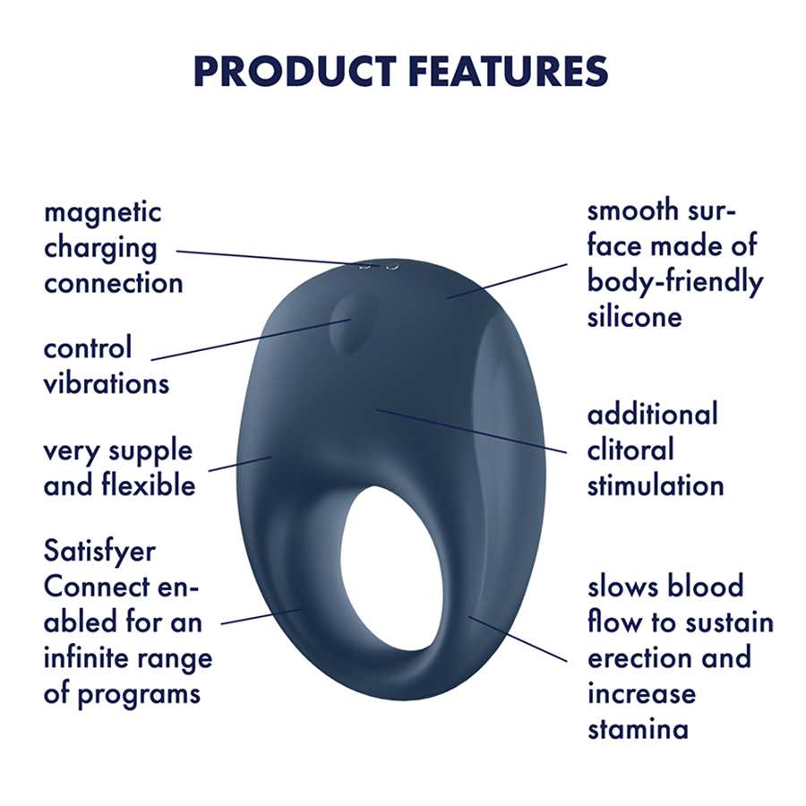 Satisfyer Strong One App Controlled Silicone Vibrating Cock Ring Cock Rings