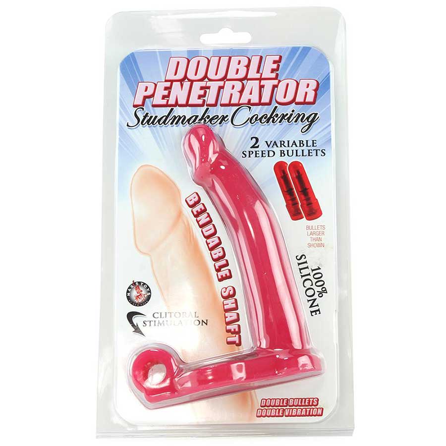 Silicone Double Penetrator Studmaker Vibrating Cock Ring Red by Nass Toys Cock Rings