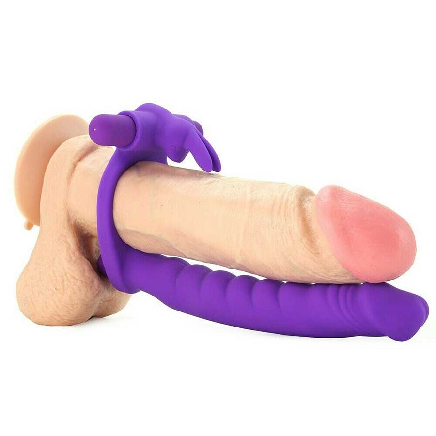Silicone Double Penetrator Vibrating Rabbit Cock Ring Purple by Pipedream Cock Rings