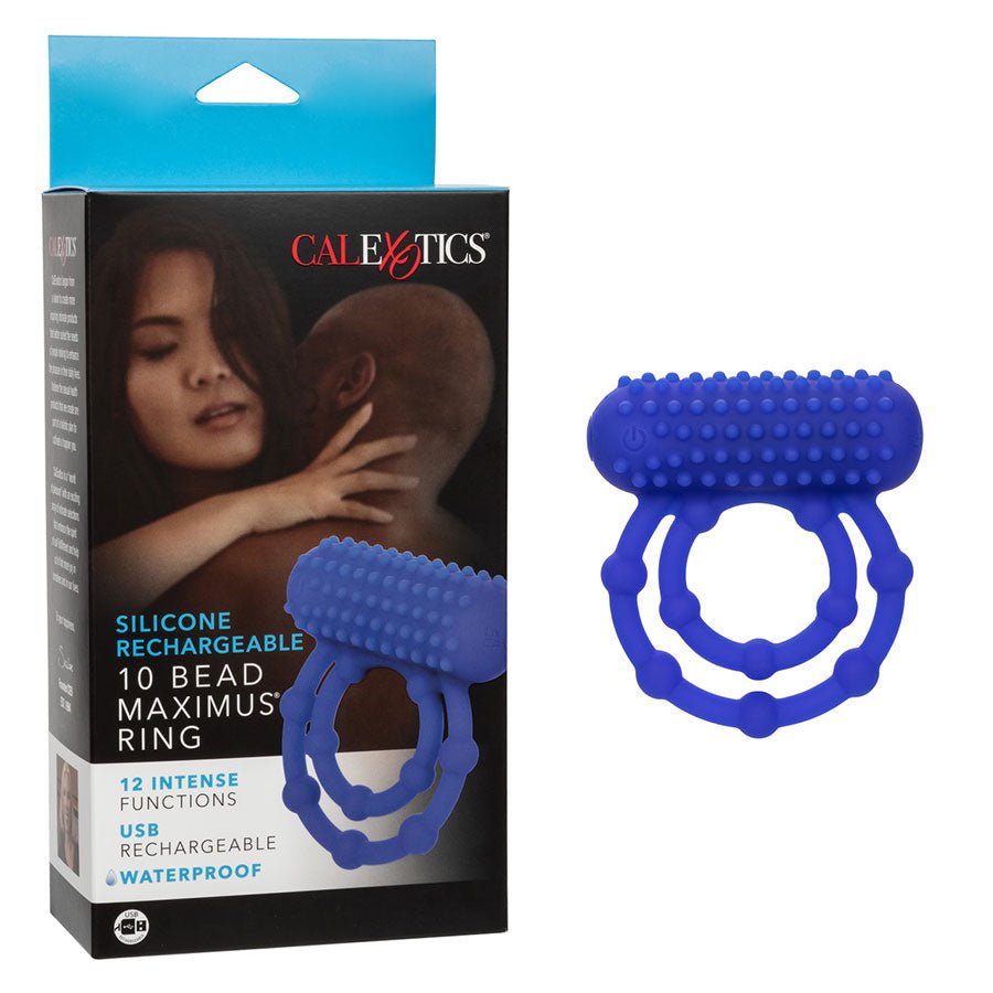 Silicone Rechargeable 10 Bead Maximus Double Cock Ring Blue Cock Rings