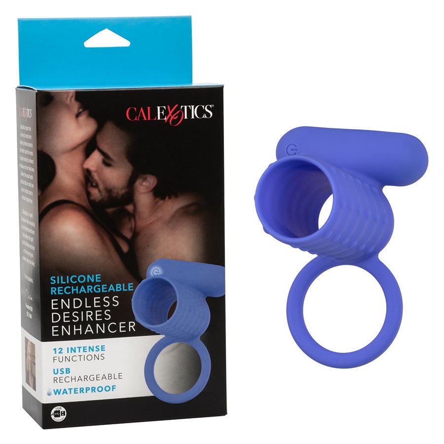 Silicone Rechargeable Endless Desires Vibrating Erection Enhancer Blue Cock Rings