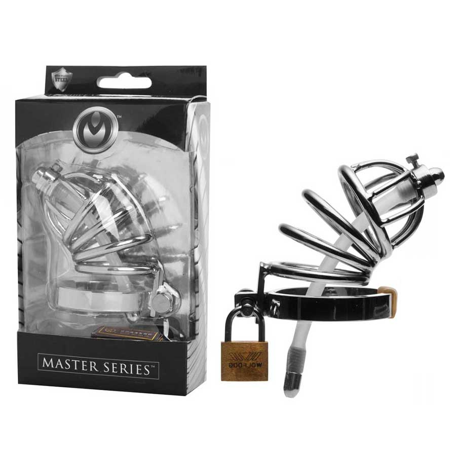 Stainless Steel Chastity Cage with Silicone Urethral Plug Chastity
