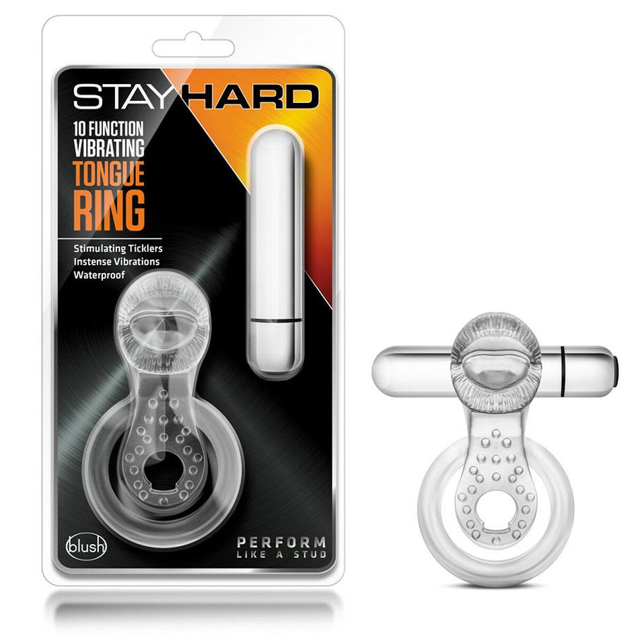 Stay Hard 10 Function Vibrating Clear Tongue Cock Ring by Blush Novelties Cock Rings