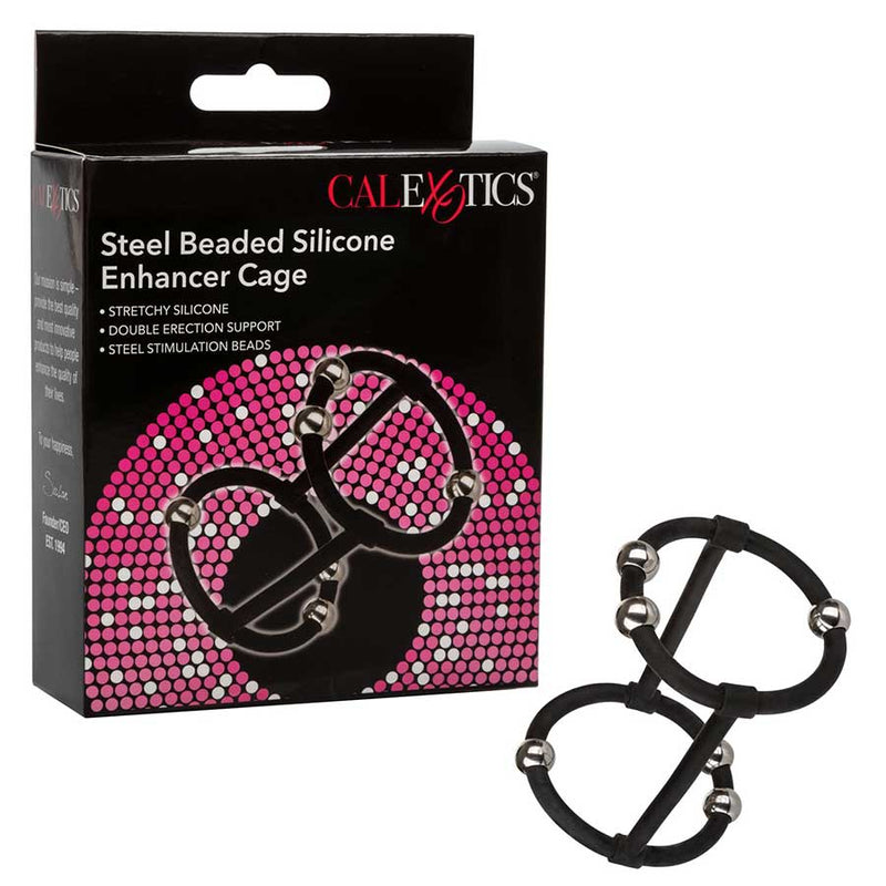 Steel Beaded Black Silicone Enhancer Cage by Cal Exotics Cock Rings