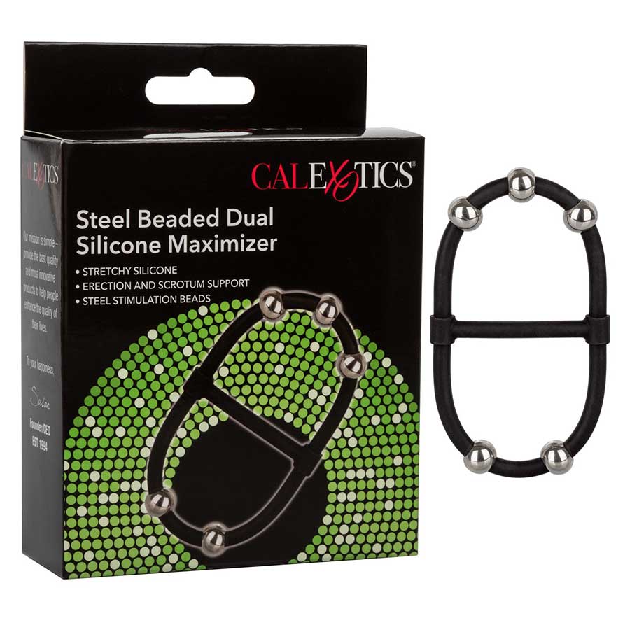 Steel Beaded Dual Black Silicone Maximizer Cock Ring by Cal Exotics Cock Rings