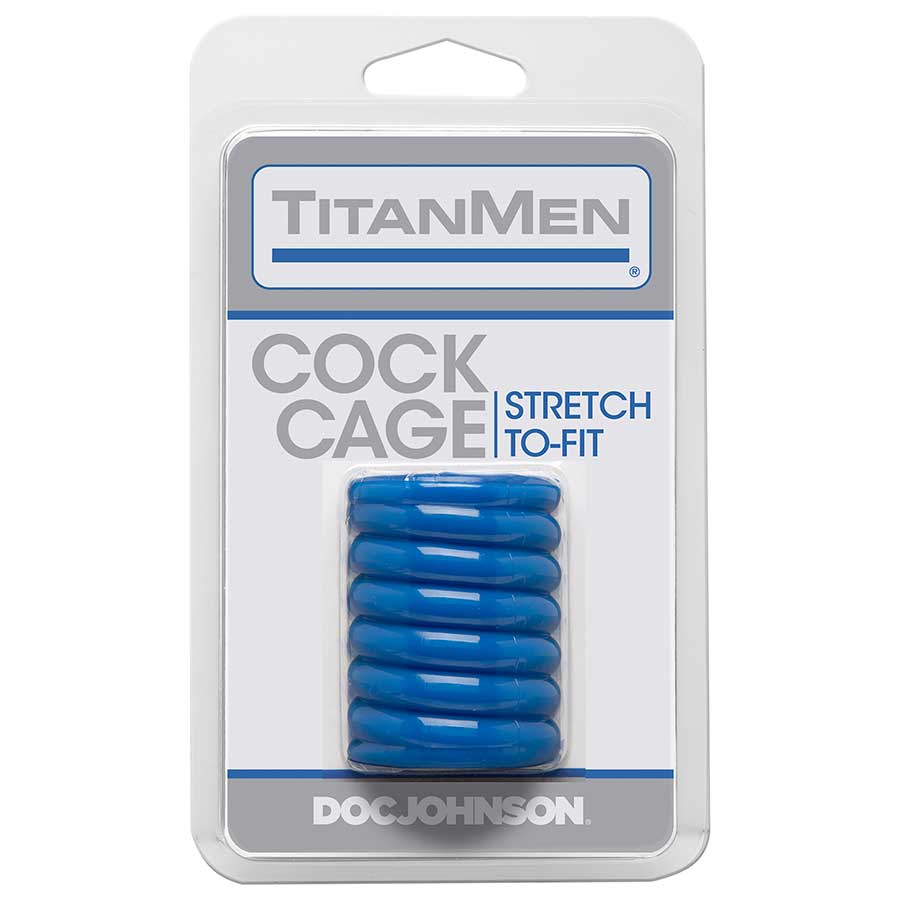 TitanMen Ribbed Stretch-To-Fit Cock Cage Girth Enhancer Cock Sheaths Blue