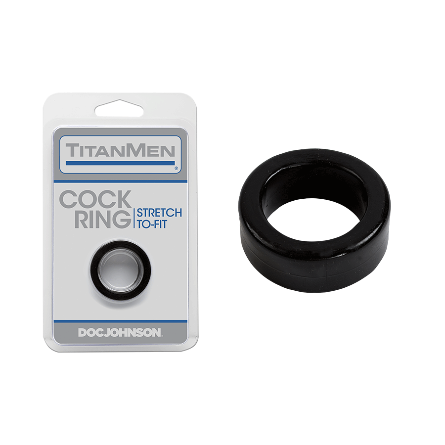 Titanmen Thick Stretch-to-Fit Cock Ring by Doc Johnson Cock Rings Black