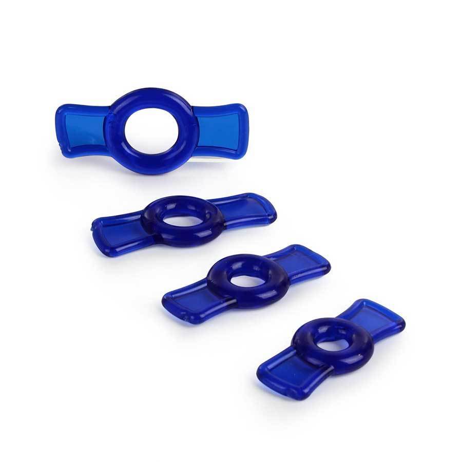 TitanMen Tools Soft and Stretch Cock Ring Set 4 Pack for Men Cock Rings Blue