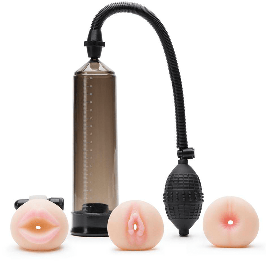 Travel Trio Vibrating Penis Pump and Male Masturbator Set by Pump Worx