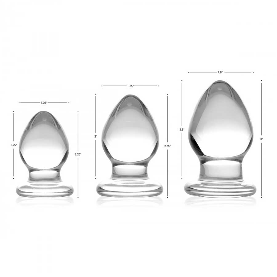 Triplets 3 Piece Clear Glass Anal Plug Trainer Kit by Trinity Vibes Anal Sex Toys