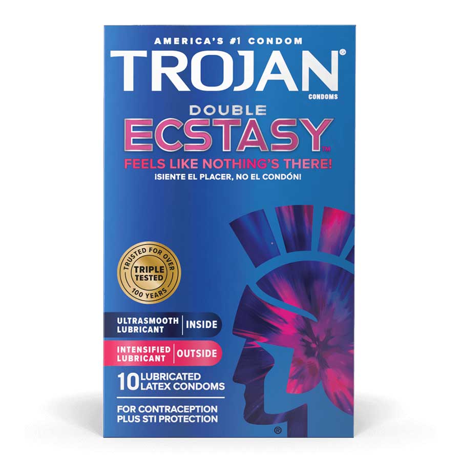 Trojan Double Ecstasy Ribbed Latex Condoms 10 Pack Condoms